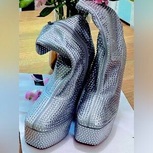 Silver Rhinestone Heeled Boots NEW W/O tags